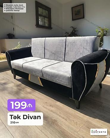 Divanlar: Tək divan – 210 sm - Mexanizm: açılan, bazalı (yataq funksiyalı, alt — 1
