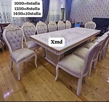 taxta stol stul: Klassik üslubda dəst: zərif oyma naxışlı geniş masa və yumşaq — 1