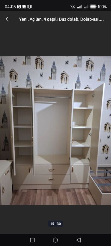 Dolablar: Yeni, Açılan, 4 qapılı Düz dolab, Dolab-asılqan, Azərbaycan — 15