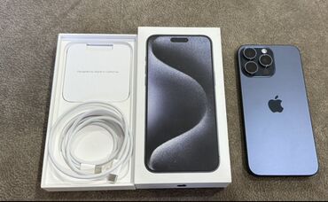 Apple iPhone: IPhone 15 Pro Max, Б/у, 256 ГБ, Blue Titanium, Зарядное устройство, Защитное стекло, Чехол, 89 %