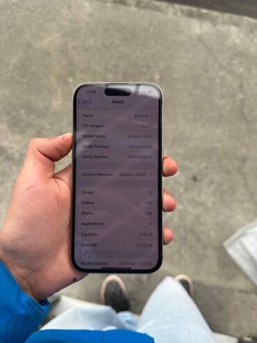 a71 ikinci el: IPhone 15 Pro, 128 GB, Gümüşü, Sənədlərlə, Face ID, Simsiz şarj