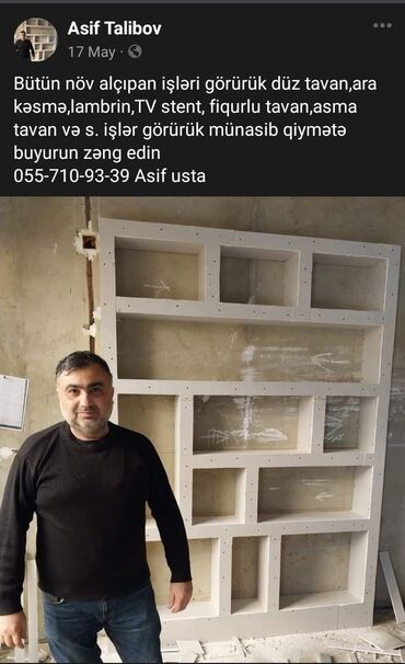 Tavan işləri: Bütün növ alcipan işləri görülür tv stent, figurlu tavan, düz tavan — 7