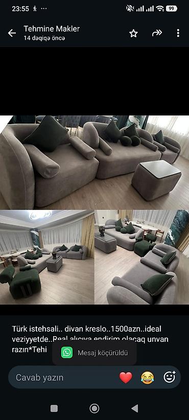 Türk istehsali. divan kreslo. 1500azn. ideal veziyyetde. Real alıcıya lalafo.az -da Türk istehsali. divan kreslo. 1500azn. ideal veziyyetde. Real alıcıya