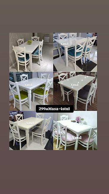 Masa + 4 stul dəsti - Dəst: 1 ədəd yemək masası və 4 ədəd stul -