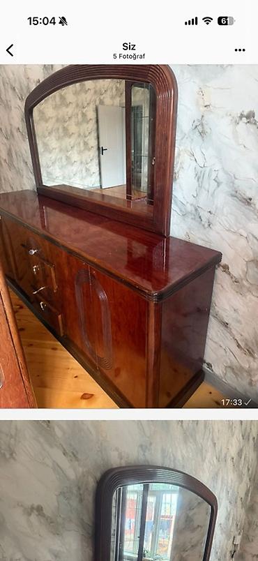 2 ci el guzgu: Klassik üslubda taxta tualet masası/komod güzgü ilə. - Material — 1