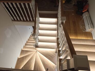 Деревянные лестницы: Деревянная лестница Для дома, Бесплатная консультация, Вид дерева: Грецский орех, Стиль: Хайтек — 6