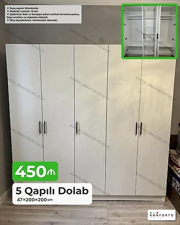 Dolablar: 5 qapılı paltar dolabı Ölçü: 47×200×200 sm Material: 18 mm laminat — 1