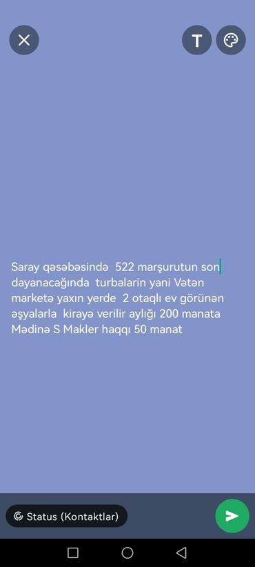 Uzunmüddətli kirayə evlər: Saray qəsəbəsində 522 marşurutun son dayanacağında turbalarin yani