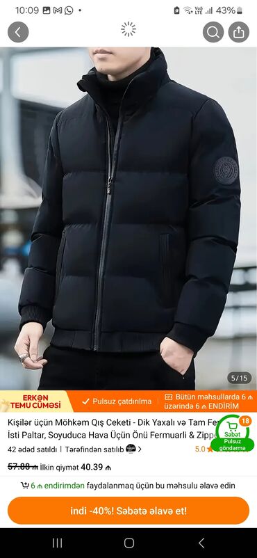 женские стеганные куртки: Kişilər üçün möhkəm qış ceketi - Rəng: qara - Model: dik yaxalı, tam