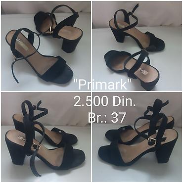 shoes: Crne ženske sandale "Primark" na blok štiklu, od velura. - Veličina — 2