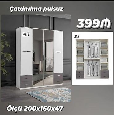 şüşə qapıların qiyməti: Güzgülü paltar dolabı - Ölçü: 200×160×47 sm - Rəng: ağ-kül rəngi — 1