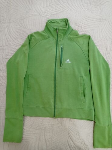 Зеленая спортивная кофта на молнии Adidas. - Прямой крой, высокий