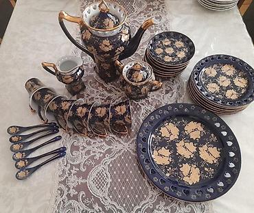 Qab-qacaq və mətbəx ləvazimatları: Çay dəsti, rəng - Göy, Farfor, İtaliya — 1
