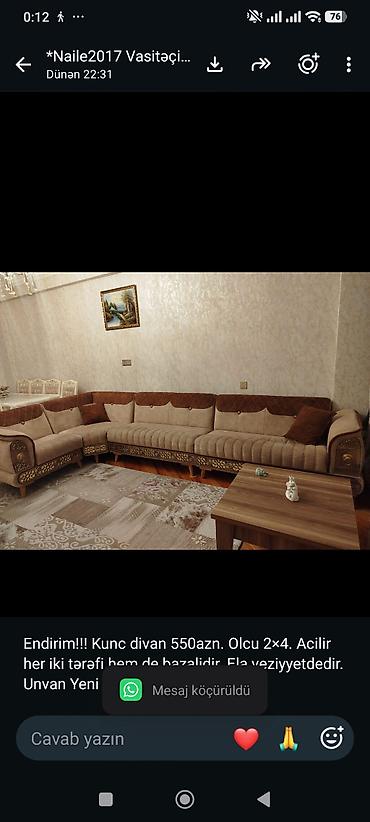 Endirim!!! Kunc divan 550azn. Olcu 2×4. Acilir her iki tərəfi hem de