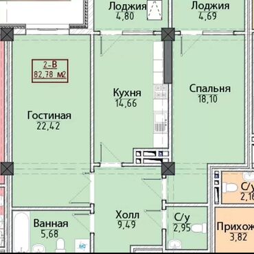 2 комнаты, 82 м², Элитка, 3 этаж, ПСО (под самоотделку)