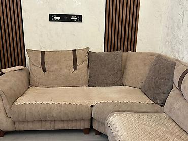 kohne divanlar: Künc divan dəsti - Forma: L-şəkilli künc divan - Rəng: bej/boz-bej — 3