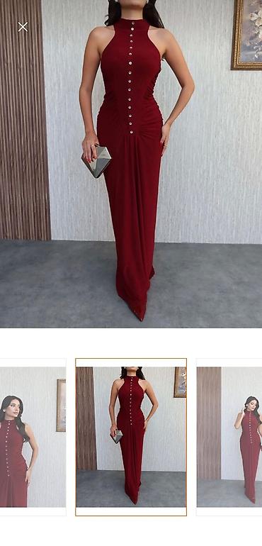ziyafet paltarı: Bordo rəngli uzun ziyafət/libas - Model: Yaxası bağlı, qoltuqsuz — 5
