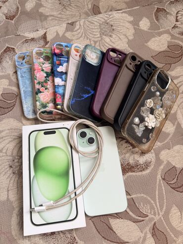 купить ноутбук в бишкеке в рассрочку: IPhone 15, Колдонулган, 128 ГБ, Коргоочу айнек, Каптама, Кабель, 90 %