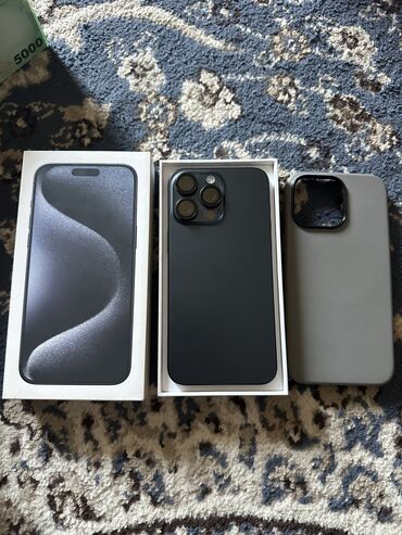 списанные айфоны: IPhone 15 Pro Max, Колдонулган, 256 ГБ, Blue Titanium, Коргоочу айнек, Каптама, Куту, 86 %