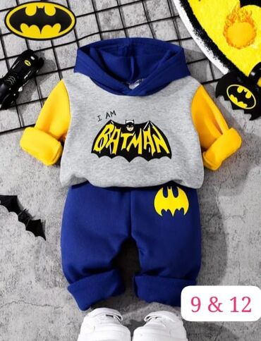 kvadrocikl usaq ucun: Batman motivli, iki hissəli uşaq idman kostyumu. Boz rəngli, başlıqlı