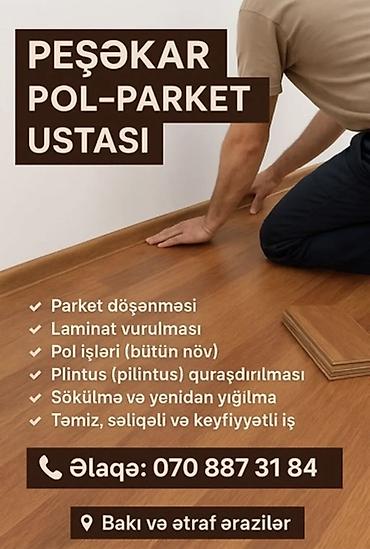 Peşəkar pol–parket ustası xidməti. Təklif olunan işlər: - Parket lalafo.az -da Peşəkar pol–parket ustası xidməti. Təklif olunan işlər: - Parket