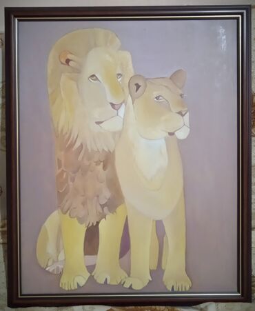 handmade картина: Продаю картины, новые. 1) Львы 30х45 см = 1500 сомов 2) Лебеди 30х30