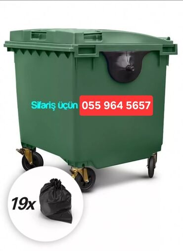 Tullantı qabları: Məişət Tullantı qutuları. 20 lt den 1100 lt qeder movcuddur. Plastik — 8