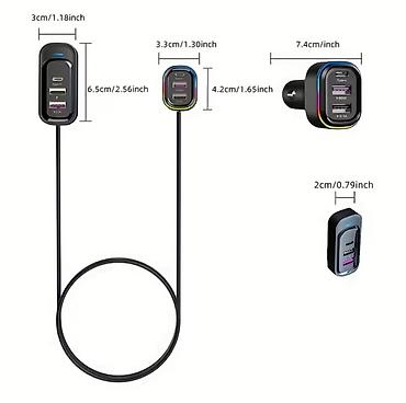 cps naviqator: Avtomobil üçün 12–24V 66W USB şarj cihazı – Type-C + 2 USB port və — 7