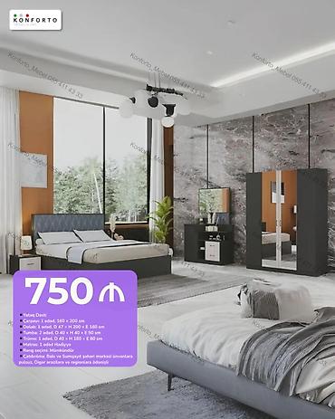 Yataq Dəsti – 750 ₼ Komplektin tərkibi: - Çarpayı: 1 ədəd, 160 × 200