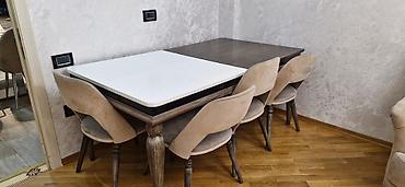 Mebel: Qonaq otağı üçün, İşlənmiş, Açılan, Dördbucaq masa, 6 stul — 1