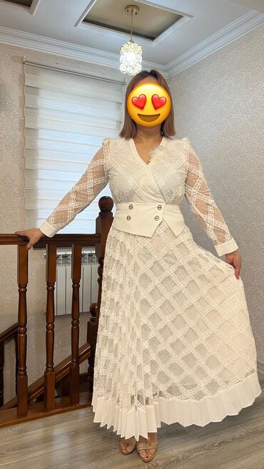 белое кружевное платье zara: Вечернее платье, Длинная модель, С рукавами, L (EU 40)