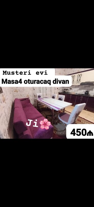 oyun oturacagi: Qonaq otağı üçün, Açılmayan, Dördbucaq masa, 4 stul
