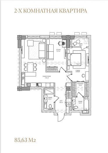 Продажа квартир: 2 комнаты, 86 м², Южная Магистраль Элитка, 14 этаж, ПСО (под самоотделку) — 2
