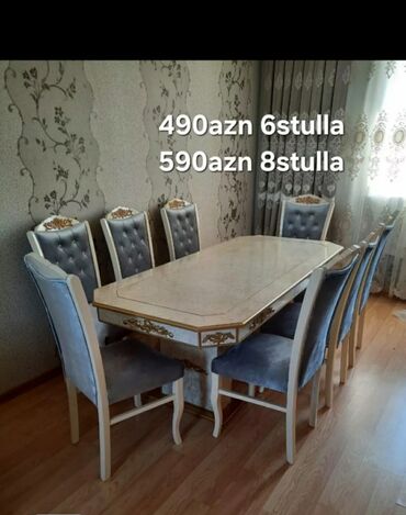 Masa və oturacaq dəstləri: Qonaq otağı üçün, Yeni, Açılmayan, Dördbucaq masa, 6 stul — 5