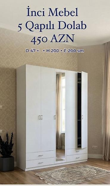Dolablar: Yeni, 5 qapı, Güzgülü, Ağ, Açılan, Düz dolab — 1