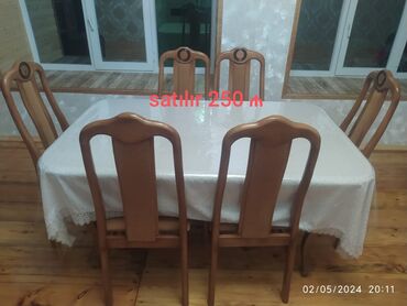 bagca stolu: Qonaq otağı üçün, İşlənmiş, Dördbucaq masa, 6 stul, Azərbaycan