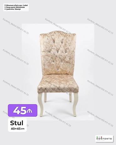 duyu: Stul – 40×45 sm - Klassik üslubda, yumşaq oturacaq və bel hissəsi - — 1