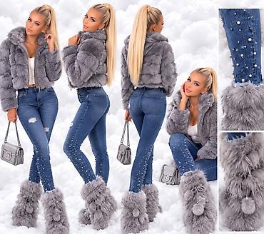 Ženske farmerke skinny kroja sa biserima i strass detaljima - Model