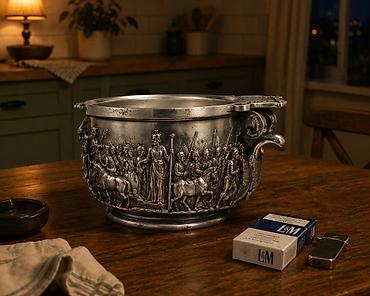билярт стол: Чаша .Серебро. Примерно 1750 год. нужна оценка. Вес 1500гр. фигурки — 1