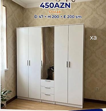 mirvari reng: Ağ rəngli 4 qapılı geyim dolabı Ölçülər: Dərinlik 47 sm × Hündürlük — 1