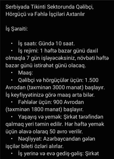 iş vakansiyaları 2022 tap az: Serbiyada Tikinti Sektorunda Qəlibçi, Hörgüçü və Fəhlə İşçiləri