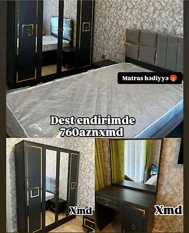 saloglu kunc divanlar: Yataq otağı dəsti – qara rəngdə, qızılı dekor xətləri ilə Komplektin — 1