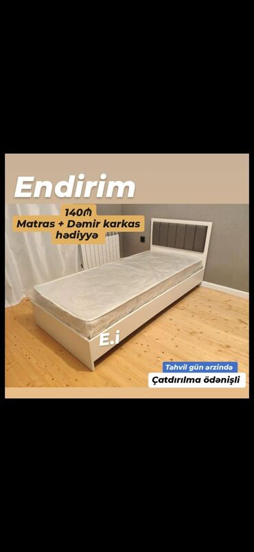 kravat işlənmiş: Новый, Односпальная кровать, Без подьемного механизма, С матрасом, Без выдвижных ящиков, Азербайджан