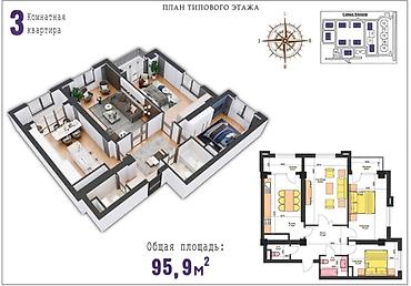 Продажа квартир: 3 комнаты, 95 м², Пишпек Элитка, 16 этаж, ПСО (под самоотделку) — 2