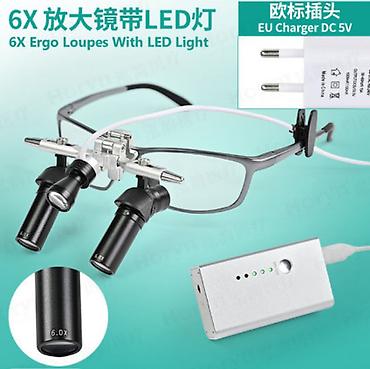 Очковые бинокулярные лупы с LED‑подсветкой Ergo Loupes 48°, увеличение