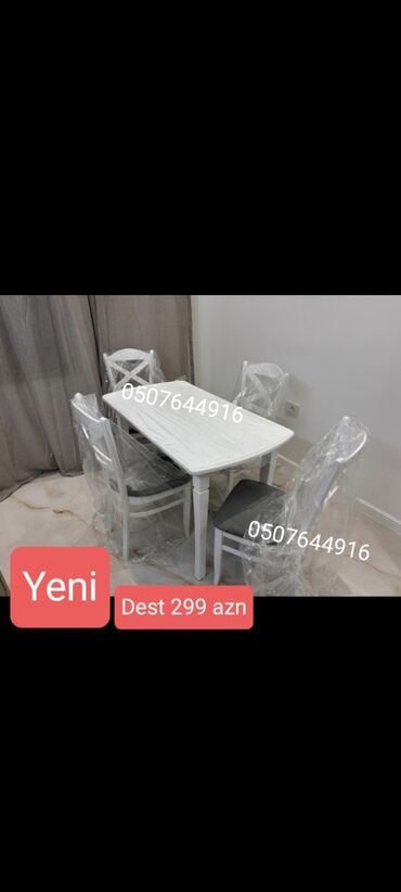Mətbəx üçün, Yeni, Açılmayan, Kvadrat masa, 4 stul