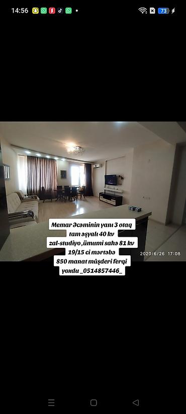 nahcivan ev kiralari: Memar Əcəminin yanı 3 otaq tam əşyalı 40 kv zal-studiyoümumi sahə — 1