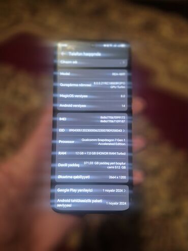 telefon smartfon: Honor 90 Pro, 512 GB, rəng - Yaşıl, Sənədlərlə, Barmaq izi, İki sim kartlı