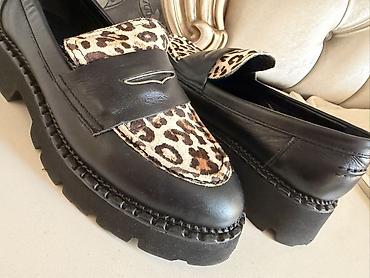 deri godekce: Qadın loaferləri – qalın platformalı, leopard naxışlı üst hissə - — 3