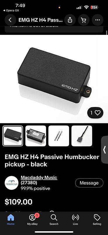 gitara sekilleri: EMG HZ H4 Passive Humbucker pikap – qara - Yüksək çıxışlı passiv — 1